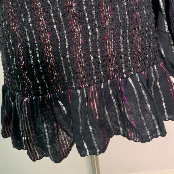 Farm Rio Lurex Stripes Mini Dress size L metallic thread festive - Picture 6 of 16